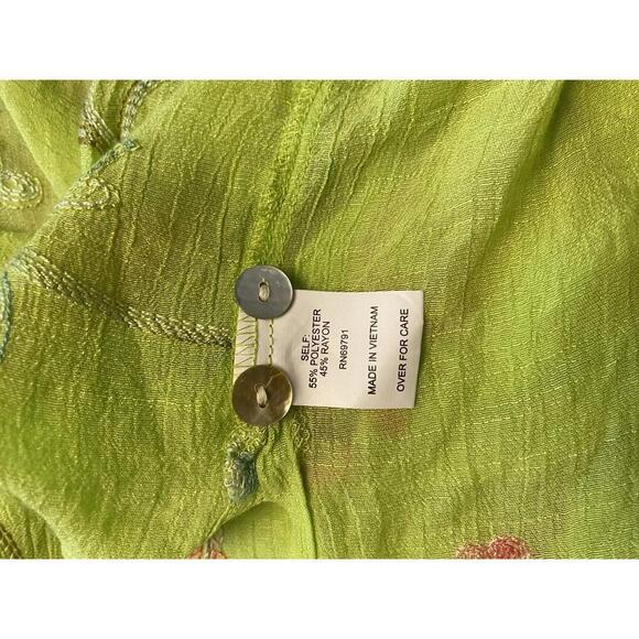 Floral Embroidered Button-Up Shirt in Vibrant Lime Green - Picture 8 of 9